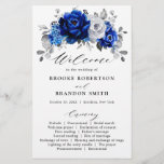 Royal Blue White Silver Floral Wedding Program<br><div class="desc">Elegant royal blue white silver theme wedding program featuring elegant bouquet of royal blue,  Navy,  silver,  pure white colour rose flowers buds and sage green eucalyptus leaves. Please contact me for any help in customisation or if you need any other product with this design.</div>