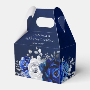 Royal Blue White Silver Metallic Bridal Shower Fav Favour Box