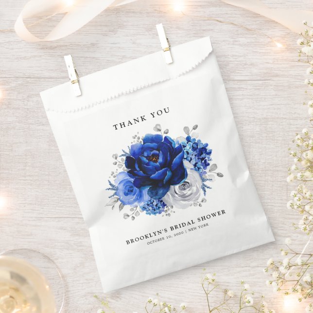 Royal Blue White Silver Metallic  Bridal Shower Favour Bags (Clipped)