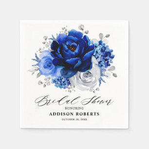 Royal Blue White Silver Metallic Bridal Shower Napkin