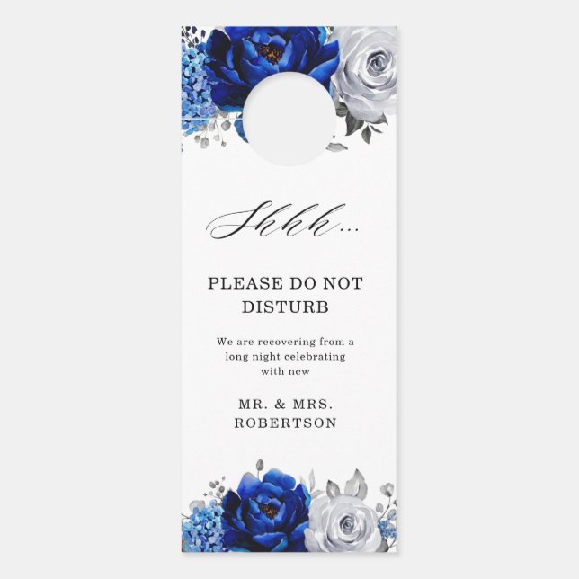 Royal Blue White Silver Metallic Do Not Disturb Door Hanger (Front)