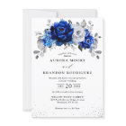 Royal Blue White Silver Metallic Floral Wedding In