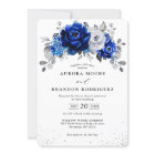 Royal Blue White Silver Metallic Floral Wedding In