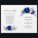 Royal Blue White Silver Metallic Wedding Program<br><div class="desc">Elegant royal blue white silver theme wedding program featuring elegant bouquet of royal blue,  Navy,  silver,  pure white colour rose flowers buds and sage green eucalyptus leaves. Please contact me for any help in customisation or if you need any other product with this design.</div>