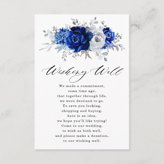 Royal Blue White Silver Metallic Wishing Well Enclosure Card (Front)