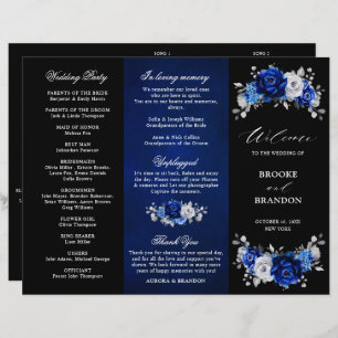 Royal Blue White Silver Tri-fold Wedding Program