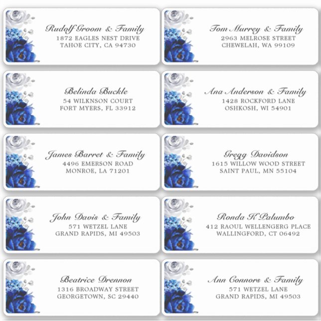 Royal Blue White Silver Wedding Guest Address (Front)