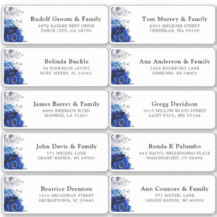 Royal Blue White Silver Wedding Guest Address Stic