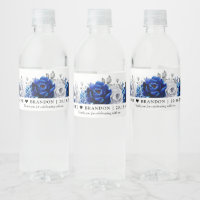 Royal Blue White Silver  Wedding Water Bottle