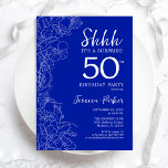 Royal Blue White Surprise 50th Birthday Invitation<br><div class="desc">Royal Blue White Surprise 50th Birthday Invitation. Minimalist modern feminine design features botanical accents and typography script font. Simple floral invite card perfect for a stylish female surprise bday celebration. Printed Zazzle invitations or instant download digital printable template.</div>