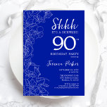 Royal Blue White Surprise 90th Birthday Invitation<br><div class="desc">Royal Blue White Surprise 90th Birthday Invitation. Minimalist modern feminine design features botanical accents and typography script font. Simple floral invite card perfect for a stylish female surprise bday celebration. Printed Zazzle invitations or instant download digital printable template.</div>