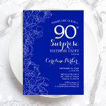Royal Blue White Surprise 90th Birthday Party Invitation<br><div class="desc">Floral Royal Blue White Surprise 90th Birthday Party Invitation. Minimalist modern design featuring botanical accents and typography script font. Simple floral invite card perfect for a stylish female surprise bday celebration. Can be customised to any age. Printed Zazzle invitations or instant download digital printable template.</div>