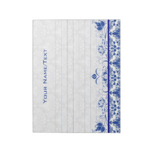 Royal Blue & White Vintage Floral Swirls & Damasks Notepad