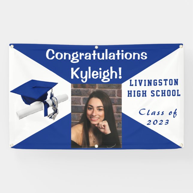 Royal Blue & White Vinyl Graduation Photo Banner (Horizontal)