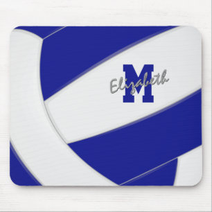 royal blue white volleyball player monogrammed mouse pad