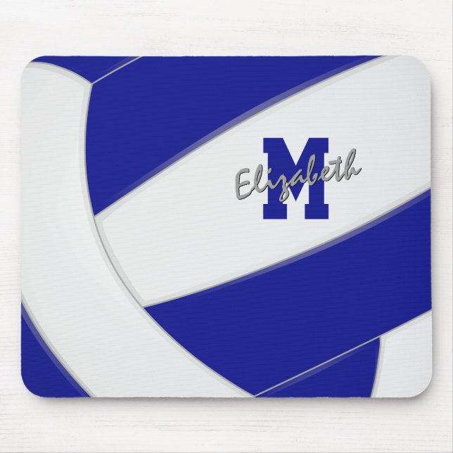 royal blue white volleyball player monogrammed mouse pad (Front)