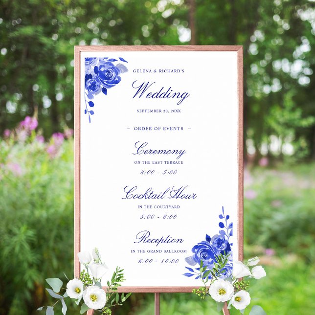 Royal Blue & White Watercolor Floral Welcome Sign (Creator Uploaded)