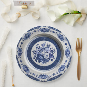 Royal Blue wildflower Floral Ceramic Wedding Paper Plate