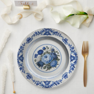 Royal Blue wildflower Floral Ceramic Wedding Paper Plate
