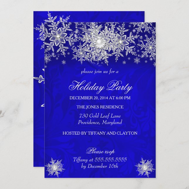 Royal Blue Winter Wonderland Holiday Party Invitation (Front/Back)
