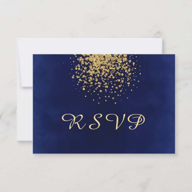 Royal Blue with a Splash of Gold Confetti RSVP Card (Front)