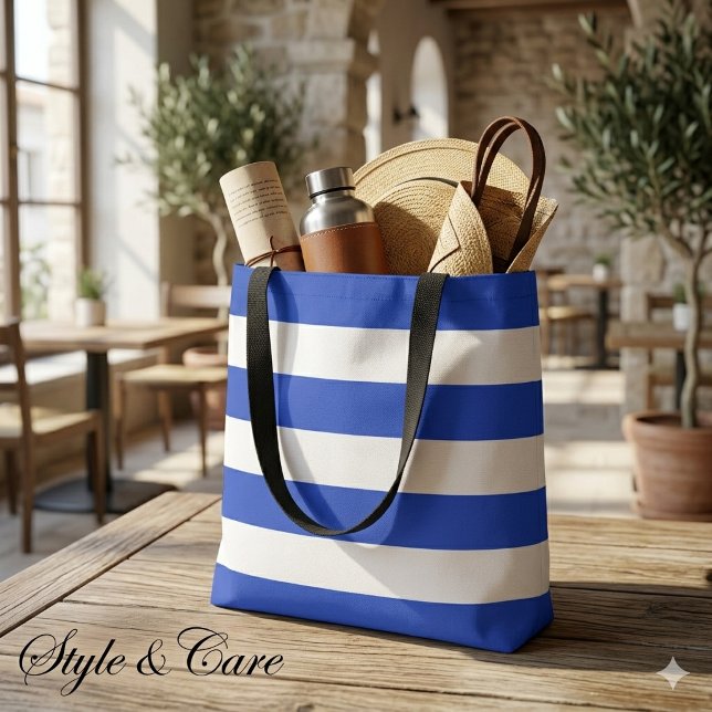 Royal Blue with Classic White Stripe Medium Tote Bag (Royal Blue with Classic White Stripe Medium Tote Bag)