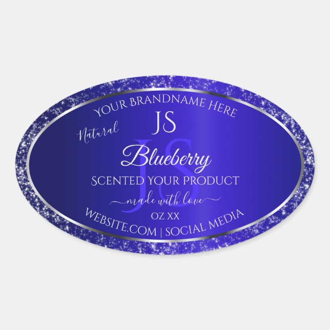 Royal Blue with Glitter Initials Product Labels (Front)
