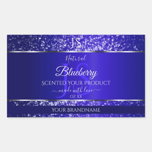 Royal Blue with Glitter Initials Product Labels (Front)