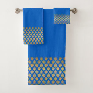 Royal Blue with Gold Flourish Bath Towel Set