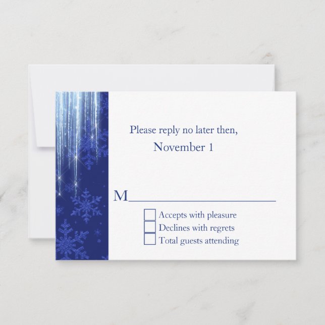 Royal Blue with Icicles Winter Wedding RSVP Card (Front)