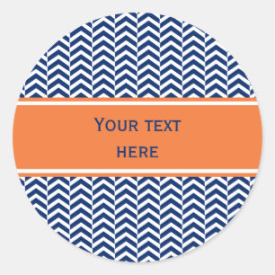 Royal Blue with Orange Chevron Pattern Classic Round Sticker