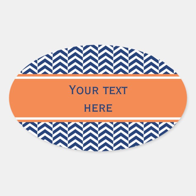 Royal Blue with Orange Chevron Pattern Oval Sticker (Front)