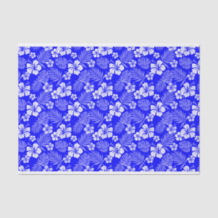 ROYAL BLUE WITH TROPICAL WHITE HIBISCUS FLOWERS TISSUE PAPER