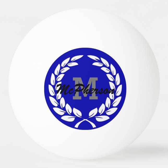 Royal Blue with Victory Wreath and Monogram/Name Ping Pong Ball (Front)