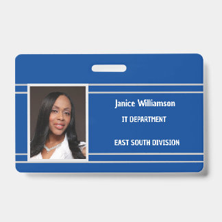Royal Blue with White Stripes Name and Photo ID Badge
