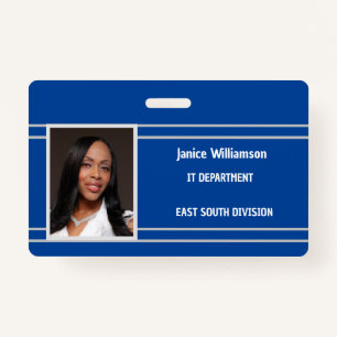 Royal Blue with White Stripes Name and Photo ID Badge