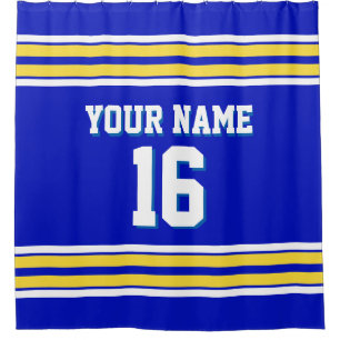 Royal Blue with Yellow White Stripes Sports Jersey Shower Curtain