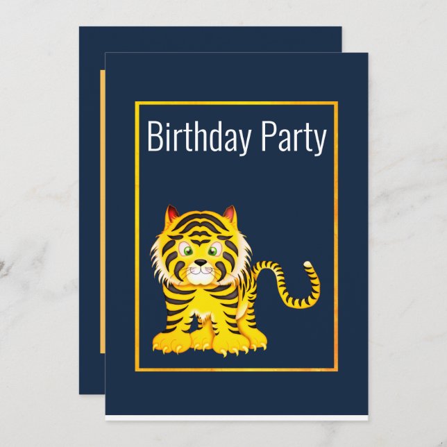 ROYAL BLUE YELLOW BIRTHDAY PARTY INVITATION (Front/Back)