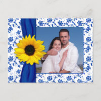 Royal Blue Yellow Damask Sunflower Save the Date