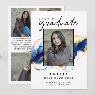 Royal Blue Yellow Gold Elegant Grad Announcement