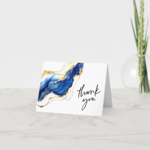Royal Blue Yellow Gold Elegant Graduation Thank You Card