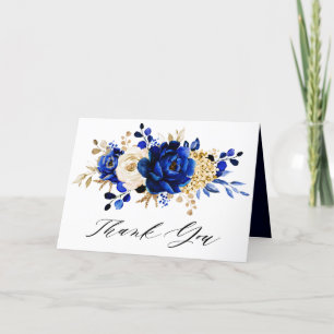 Royal Blue Yellow Gold Floral Bridal Shower Thank  You Card