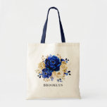 Royal Blue Yellow Gold Floral Bridesmaid gift Tote<br><div class="desc">Elegant royal blue gold theme bridesmaid gift tote bag featuring elegant bouquet of royal blue,  Navy,  gold,  yellow  colour rose flowers buds and eucalyptus leaves. Please contact me for any help in customisation or if you need any other product with this design.</div>