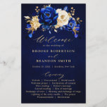 Royal Blue Yellow Gold Floral Wedding Program<br><div class="desc">Elegant royal blue gold theme wedding program card featuring elegant bouquet of royal blue,  Navy,  gold,  yellow  colour rose flowers buds and eucalyptus leaves. Please contact me for any help in customisation or if you need any other product with this design.</div>