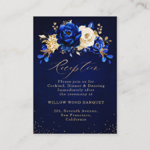 Royal Blue Yellow Gold Floral Wedding Reception En Enclosure Card
