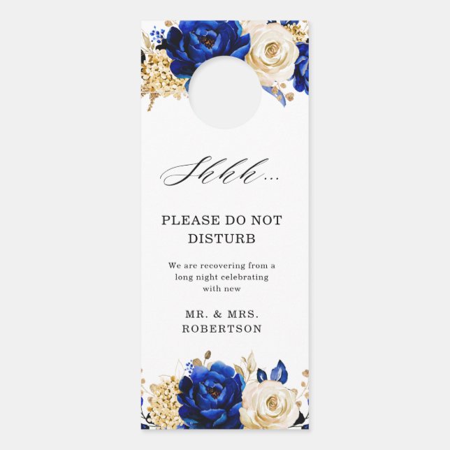 Royal Blue Yellow Gold Metallic Do Not Disturb Door Hanger (Front)