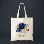 Royal Blue Yellow Gold Metallic Floral Bride Tote Bag<br><div class="desc">Elegant royal blue gold theme bride tote bag featuring elegant bouquet of royal blue,  Navy,  gold,  yellow  colour rose flowers buds and eucalyptus leaves. Please contact me for any help in customisation or if you need any other product with this design.</div>