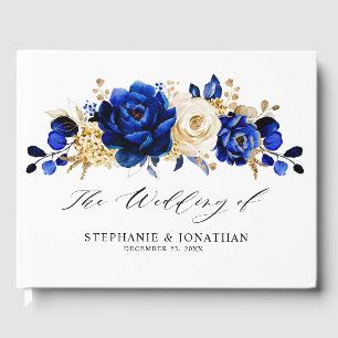 Royal Blue Yellow Gold Metallic Floral Wedding Guest Book
