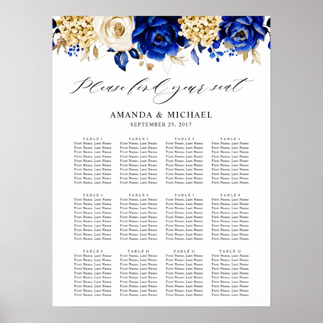 Royal Blue Yellow Gold Metallic Seating Chart (Front)