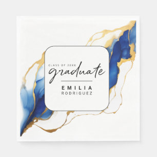 Royal Blue Yellow Gold Modern Graduation Napkin
